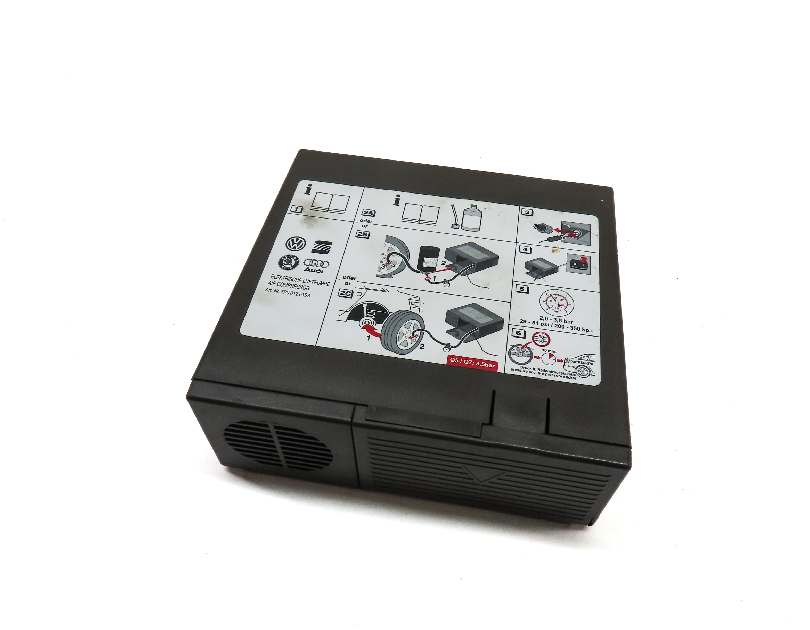 2013 AUDI Q5 (B8 8R) EMERGENCY ROADSIDE SPARE TIRE AIR COMPRESSOR PUMP — exact item pictured